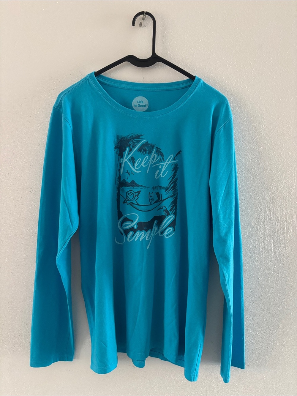 Life Is Good Women’s Cotton Long Sleeve T- Turquoise Graphic. -Size Large-